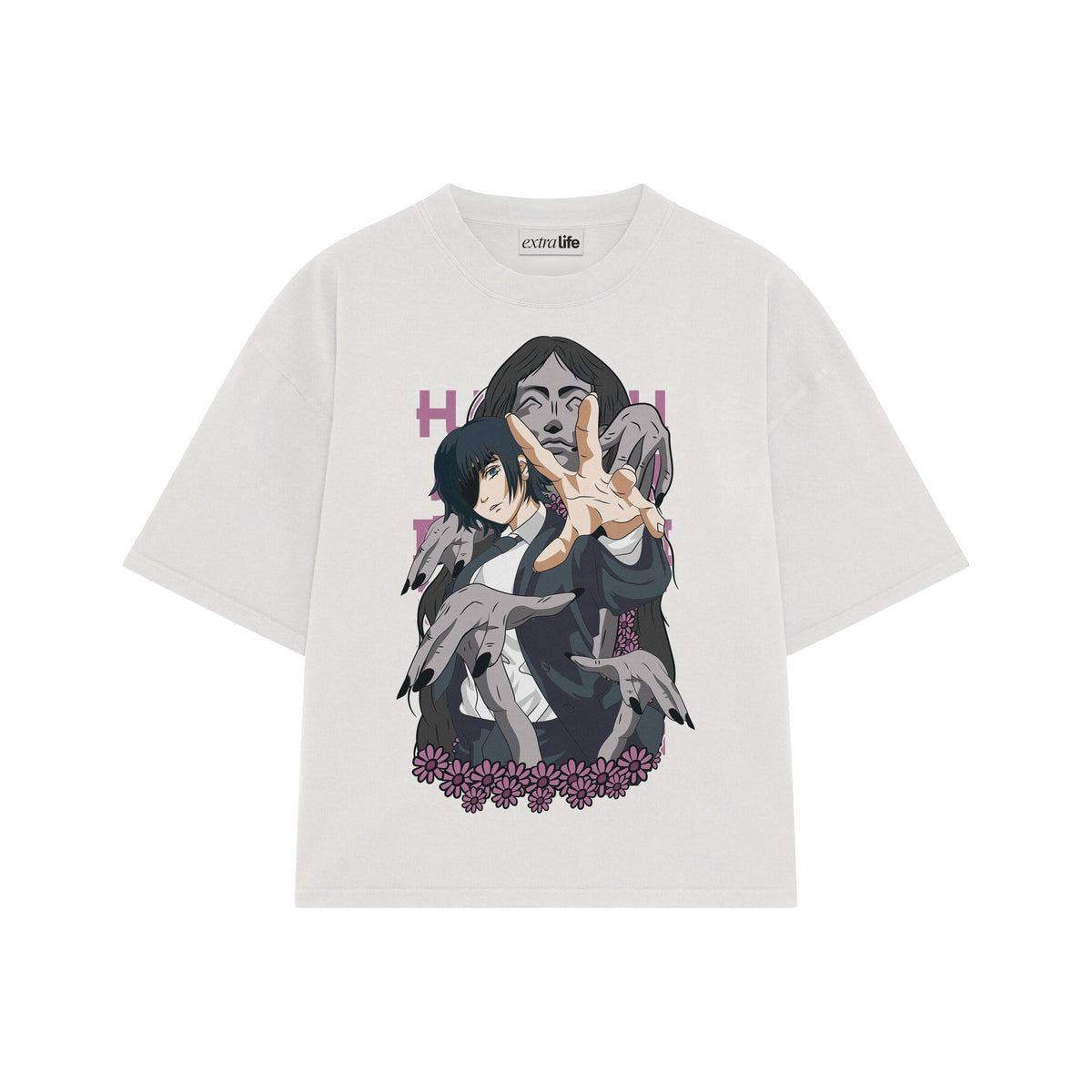 Playera streetwear premium de anime y gaming ExtraLife MX, corte oversized drop shoulder ligero y fresco en color Deep Black y Off-White, moda urbana mexicana de culto.