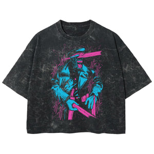 Playera streetwear premium de anime y gaming ExtraLife MX, corte boxy deluxe mineral wash heavyweight en color Acid Wash, moda urbana mexicana de culto.