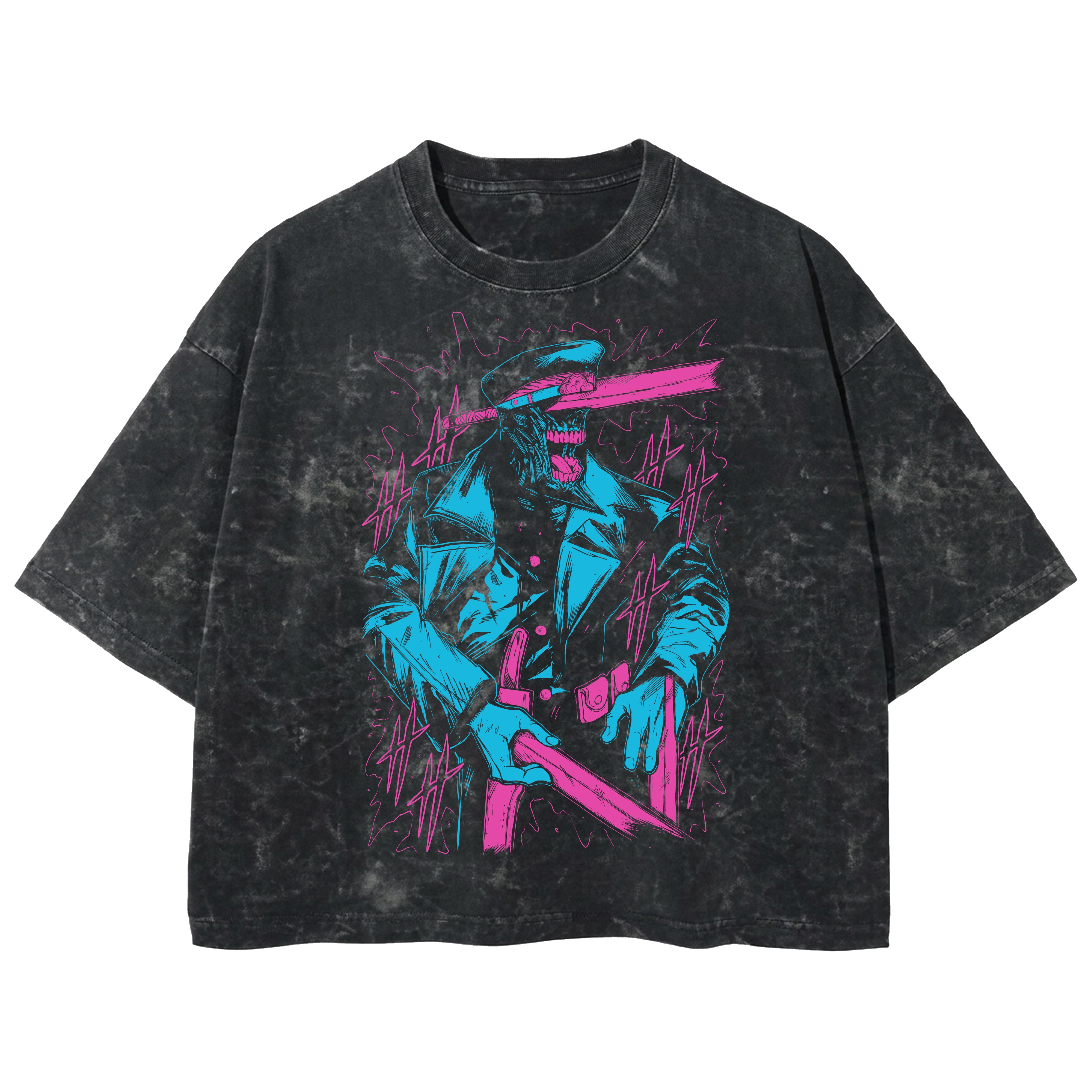 Playera streetwear premium de anime y gaming ExtraLife MX, corte boxy deluxe mineral wash heavyweight en color Acid Wash, moda urbana mexicana de culto.