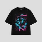 Playera streetwear premium de anime y gaming ExtraLife MX, corte boxy oversized drop shoulder heavyweight en color Deep Black y Off-White, moda urbana mexicana de culto.
