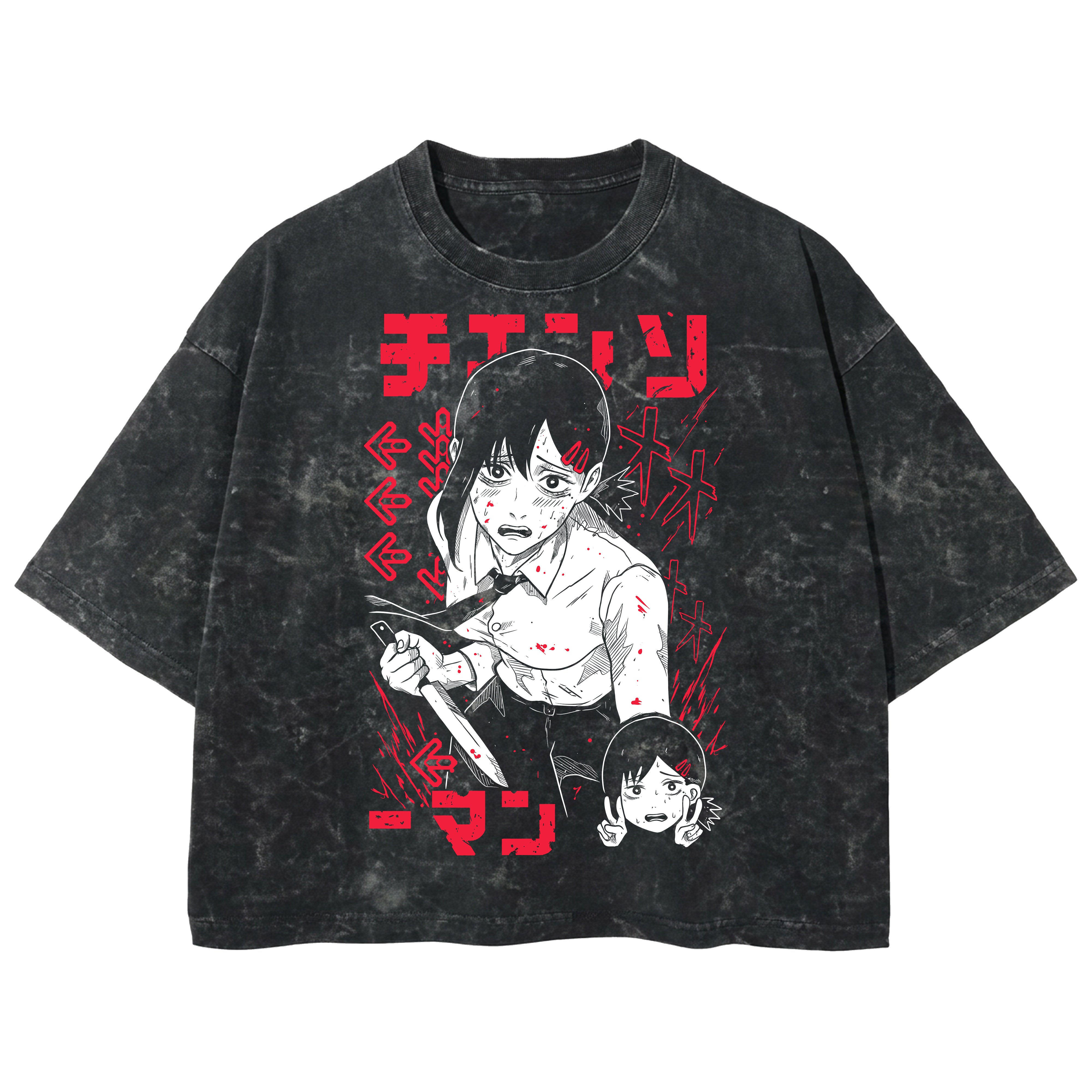 Playera streetwear premium de anime y gaming ExtraLife MX, corte boxy deluxe mineral wash heavyweight en color Acid Wash, moda urbana mexicana de culto.