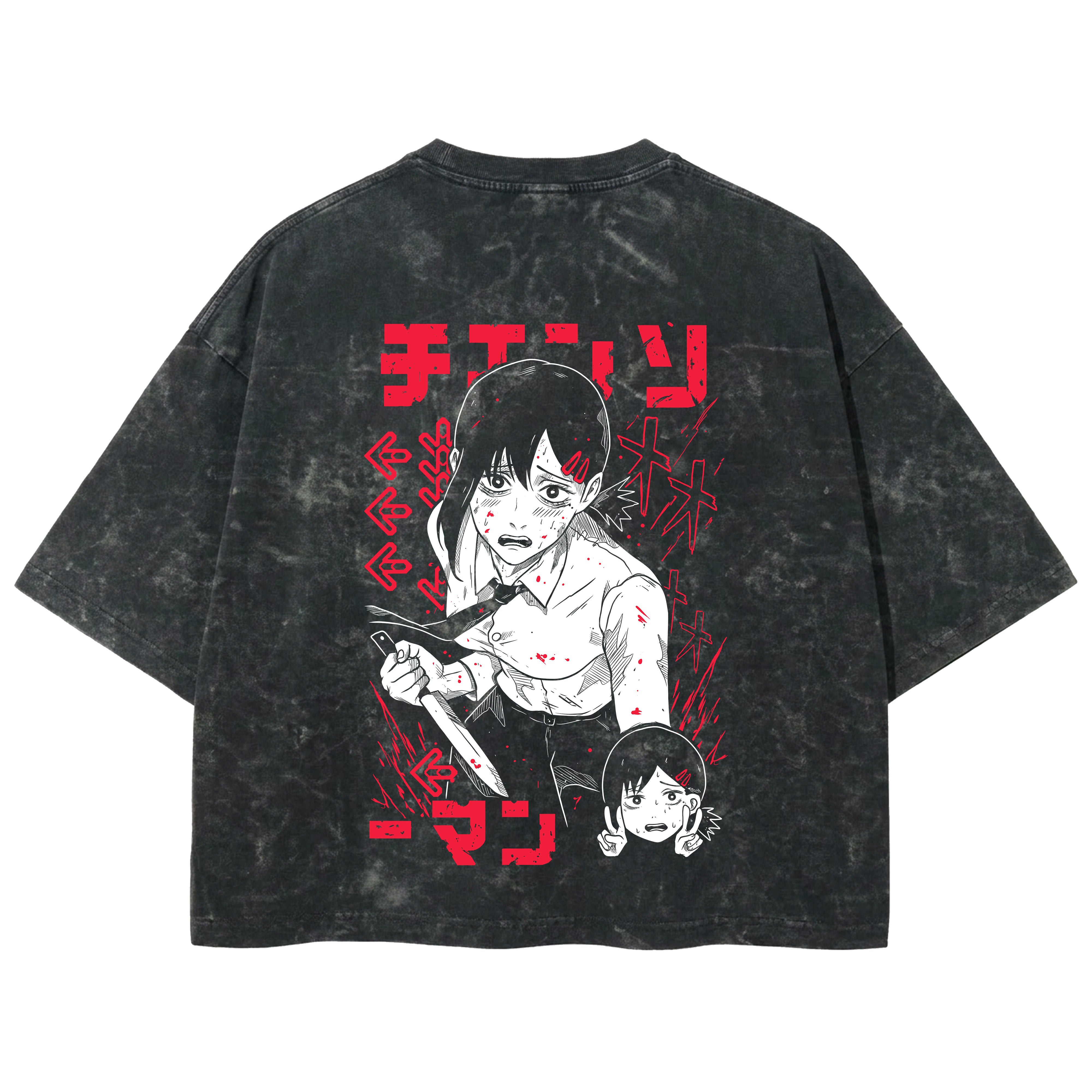 Playera streetwear premium de anime y gaming ExtraLife MX, corte boxy deluxe mineral wash heavyweight en color Acid Wash, moda urbana mexicana de culto.