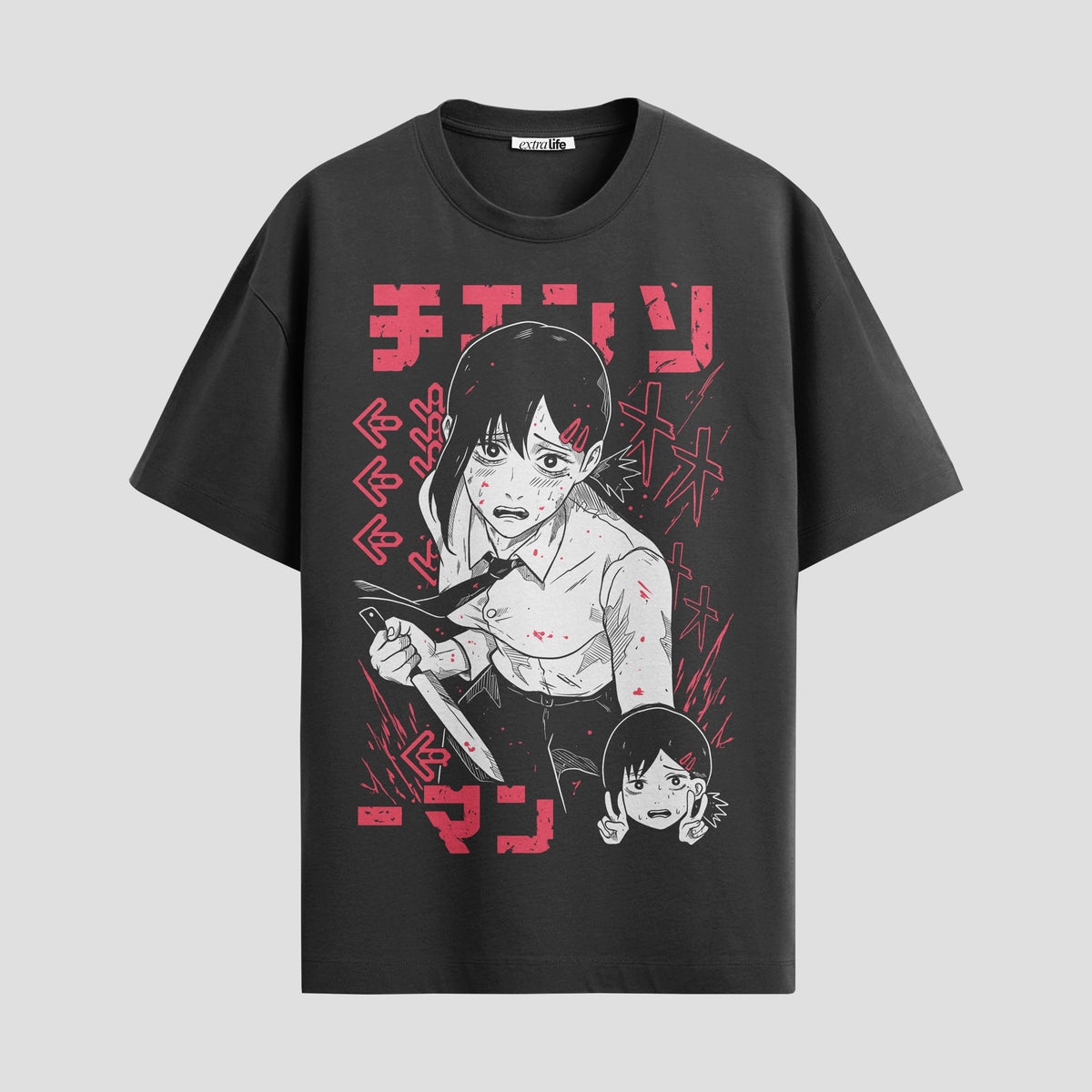 Playera urbana de anime y gaming ExtraLife MX, corte Classic Premium unisex ligero y transpirable en color Deep Black y Pure White, ropa de uso diario para gym y casual.