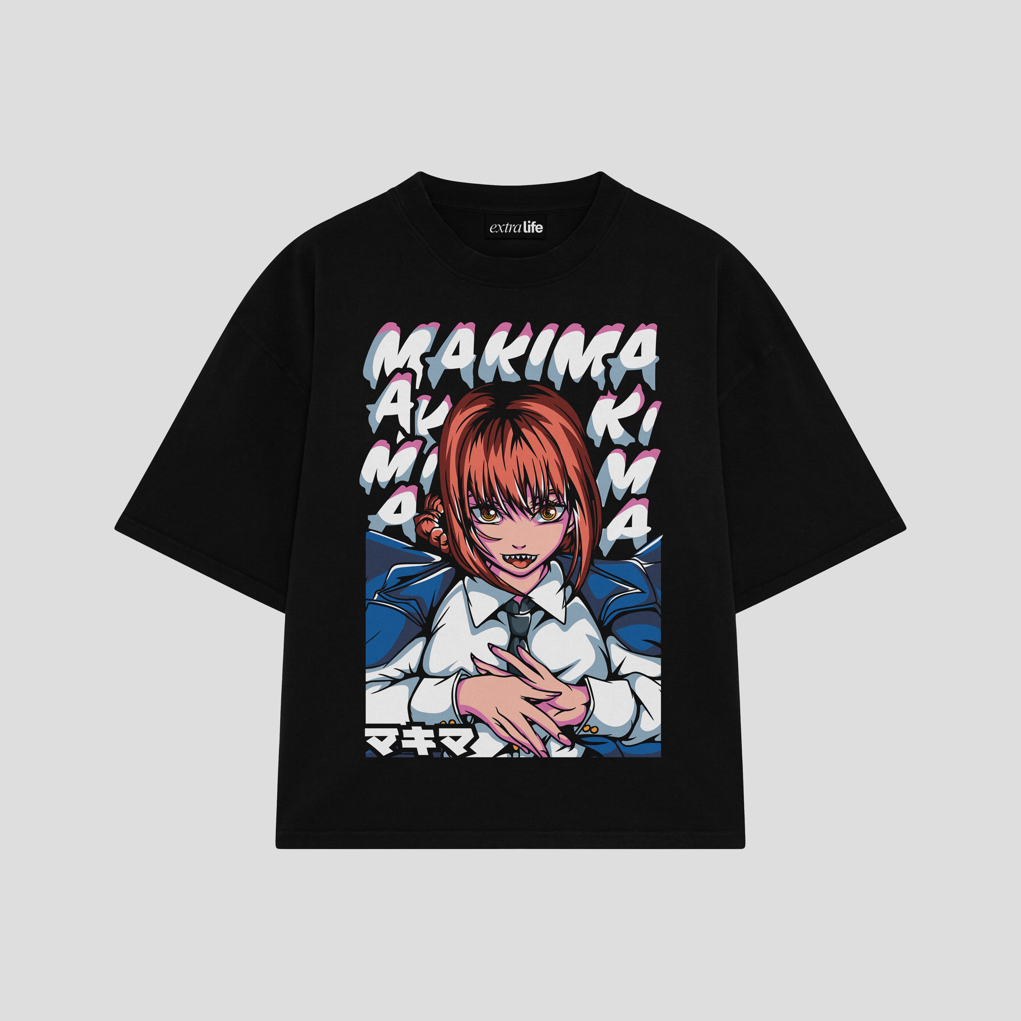 Playera streetwear premium de anime y gaming ExtraLife MX, corte boxy oversized drop shoulder heavyweight en color Deep Black y Off-White, moda urbana mexicana de culto.