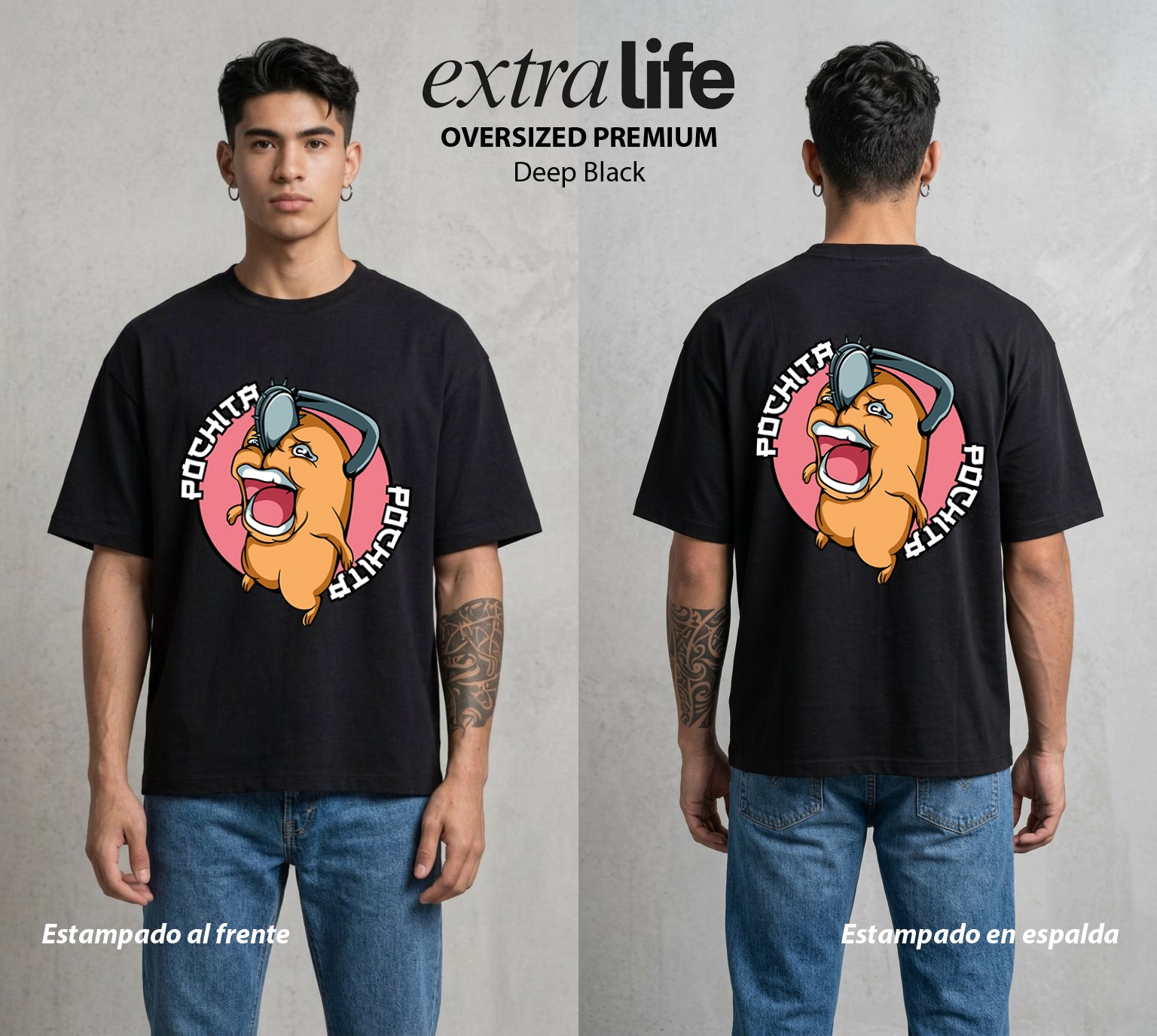El Contrato Infernal | El Cachorro de Sierra #00449 - Playera Oversized Premium | Deep Black - Foto en modelo
