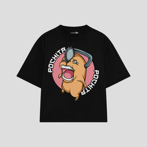 Playera streetwear premium de anime y gaming ExtraLife MX, corte boxy oversized drop shoulder heavyweight en color Deep Black y Off-White, moda urbana mexicana de culto.