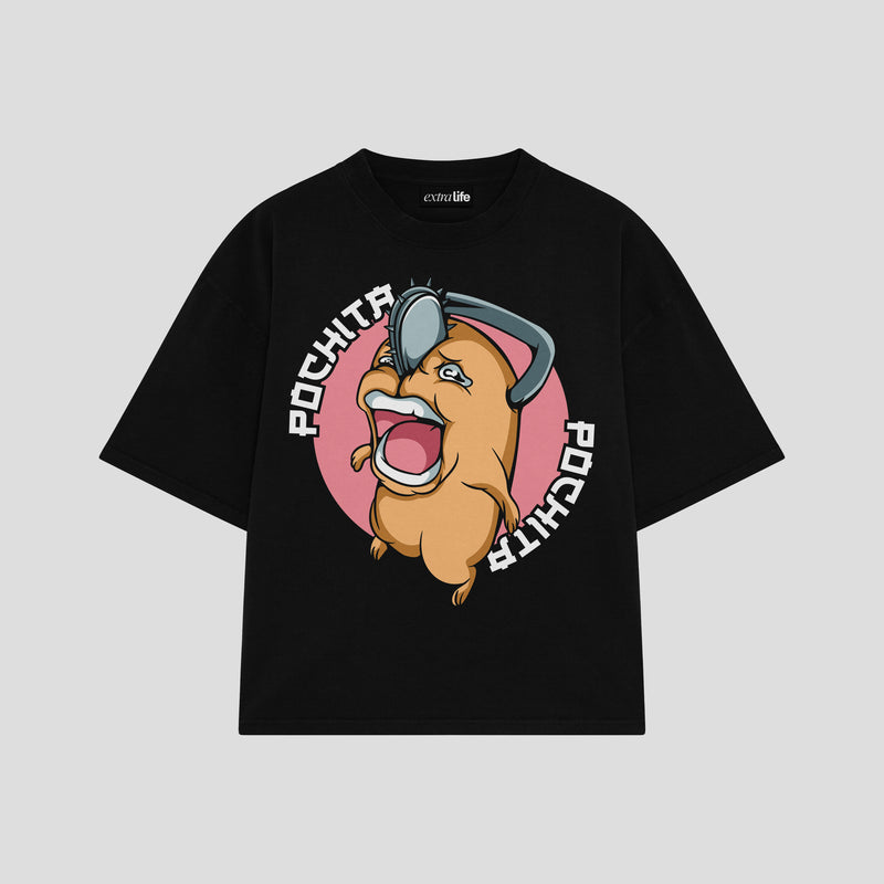 Playera streetwear premium de anime y gaming ExtraLife MX, corte boxy oversized drop shoulder heavyweight en color Deep Black y Off-White, moda urbana mexicana de culto.