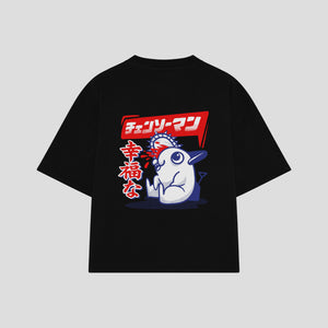 Playera streetwear premium de anime y gaming ExtraLife MX, corte boxy oversized drop shoulder heavyweight en color Deep Black y Off-White, moda urbana mexicana de culto.