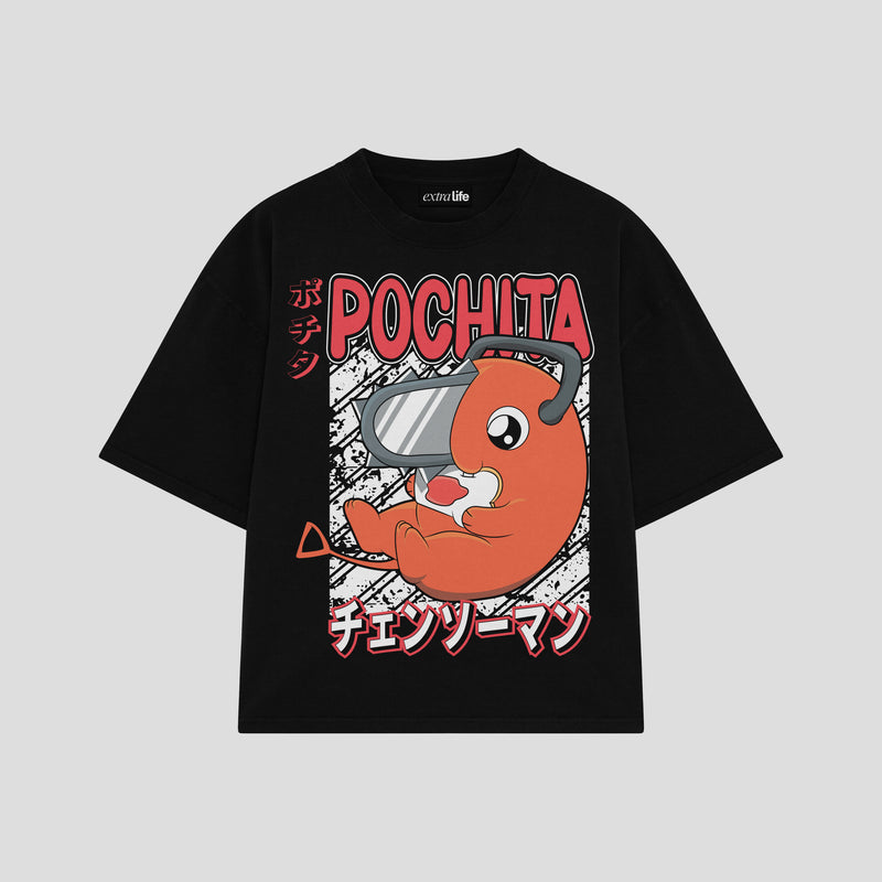 Playera streetwear premium de anime y gaming ExtraLife MX, corte boxy oversized drop shoulder heavyweight en color Deep Black y Off-White, moda urbana mexicana de culto.