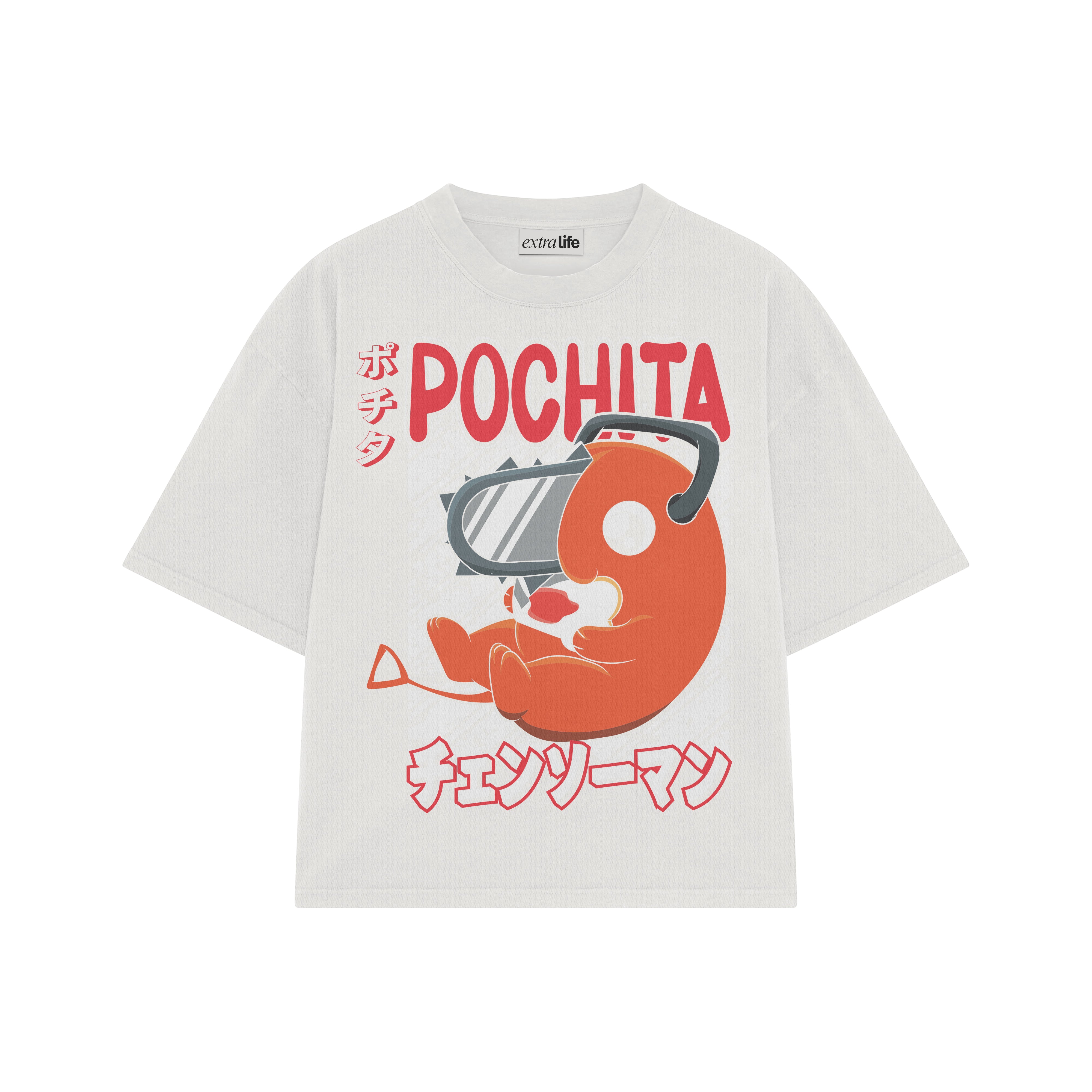 Playera streetwear premium de anime y gaming ExtraLife MX, corte boxy oversized drop shoulder heavyweight en color Deep Black y Off-White, moda urbana mexicana de culto.