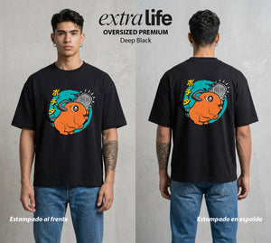 El Contrato Infernal | El Cachorro de Sierra #00453 - Playera Oversized Premium | Deep Black - Foto en modelo