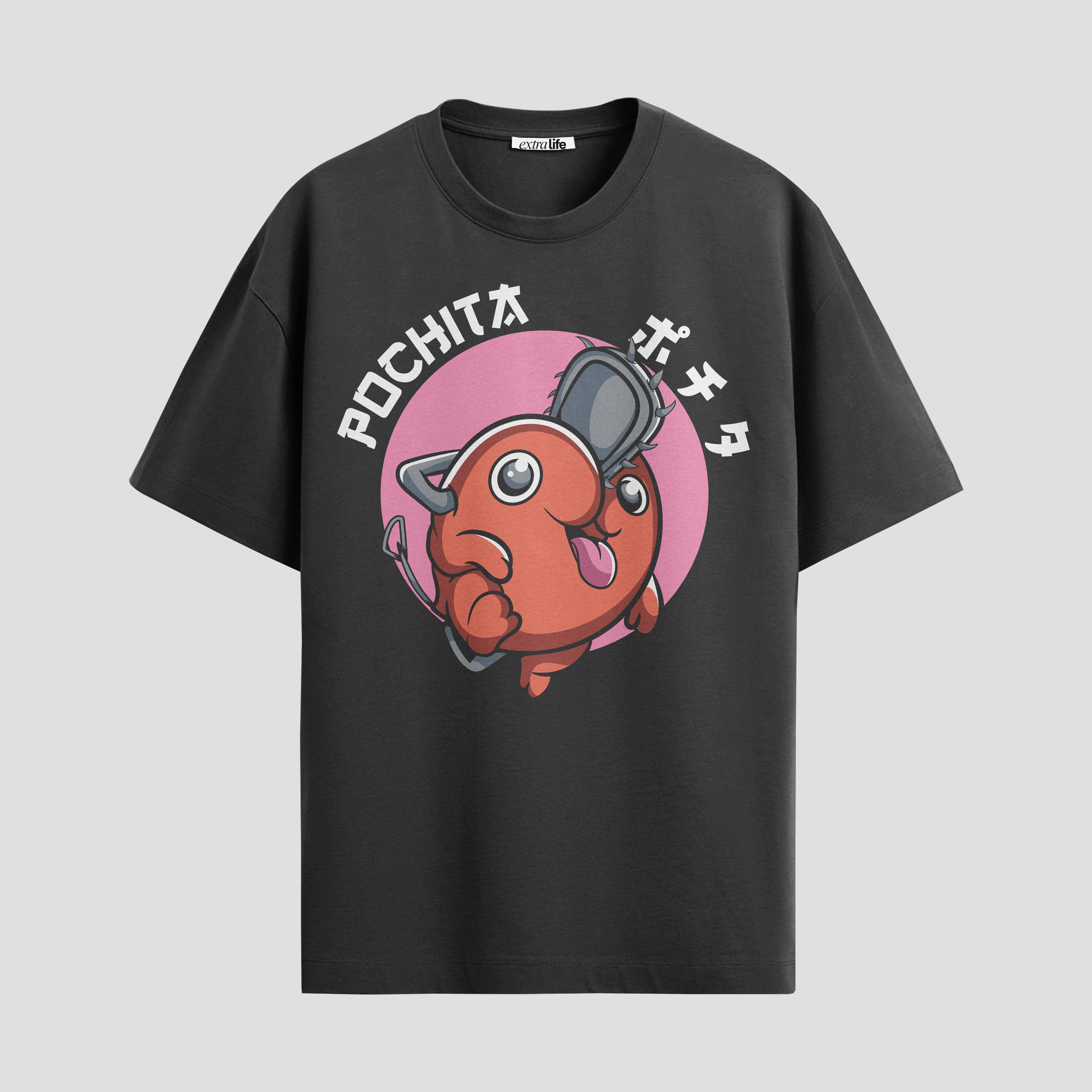 Playera urbana de anime y gaming ExtraLife MX, corte Standard Fit unisex ligero y transpirable en color Deep Black y Pure White, ropa de uso diario para gym y casual.