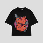 Playera streetwear premium de anime y gaming ExtraLife MX, corte boxy oversized drop shoulder heavyweight en color Deep Black y Off-White, moda urbana mexicana de culto.