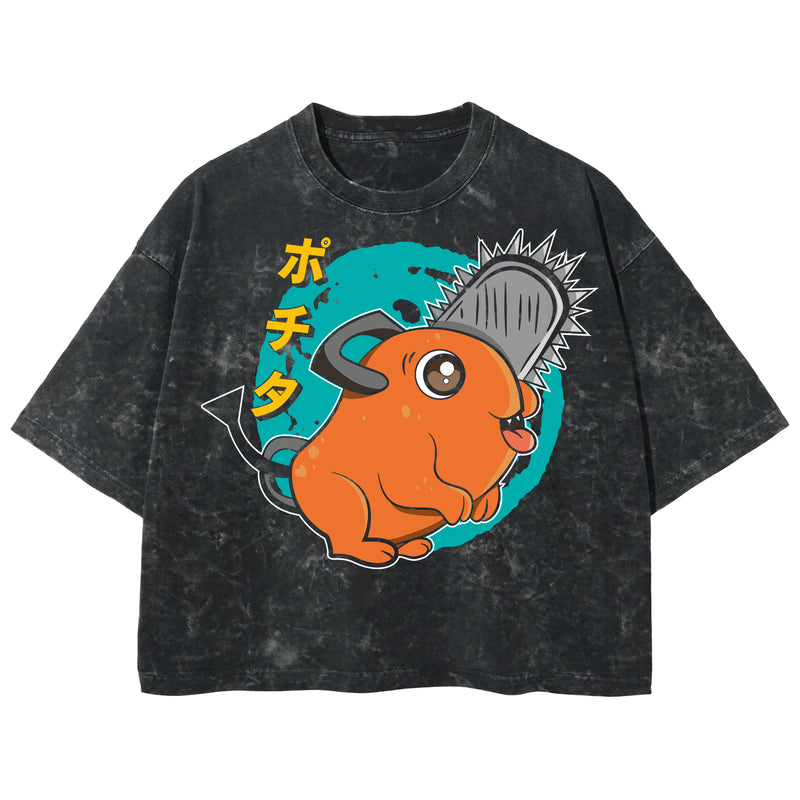 Playera streetwear premium de anime y gaming ExtraLife MX, corte boxy deluxe mineral wash heavyweight en color Acid Wash, moda urbana mexicana de culto.