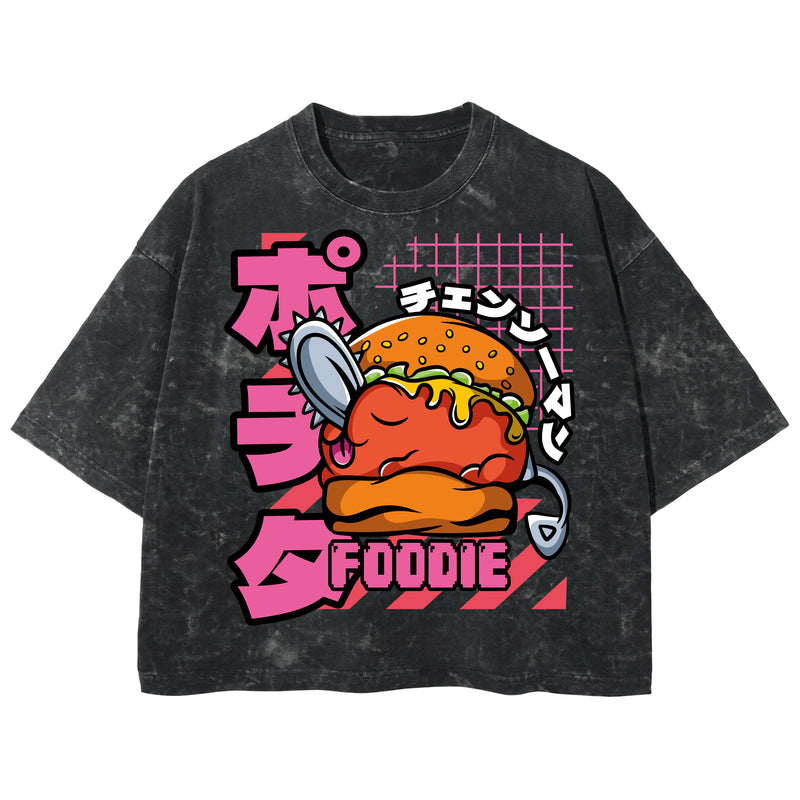 Playera streetwear premium de anime y gaming ExtraLife MX, corte boxy deluxe mineral wash heavyweight en color Acid Wash, moda urbana mexicana de culto.