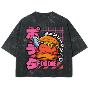 Playera streetwear premium de anime y gaming ExtraLife MX, corte boxy deluxe mineral wash heavyweight en color Acid Wash, moda urbana mexicana de culto.