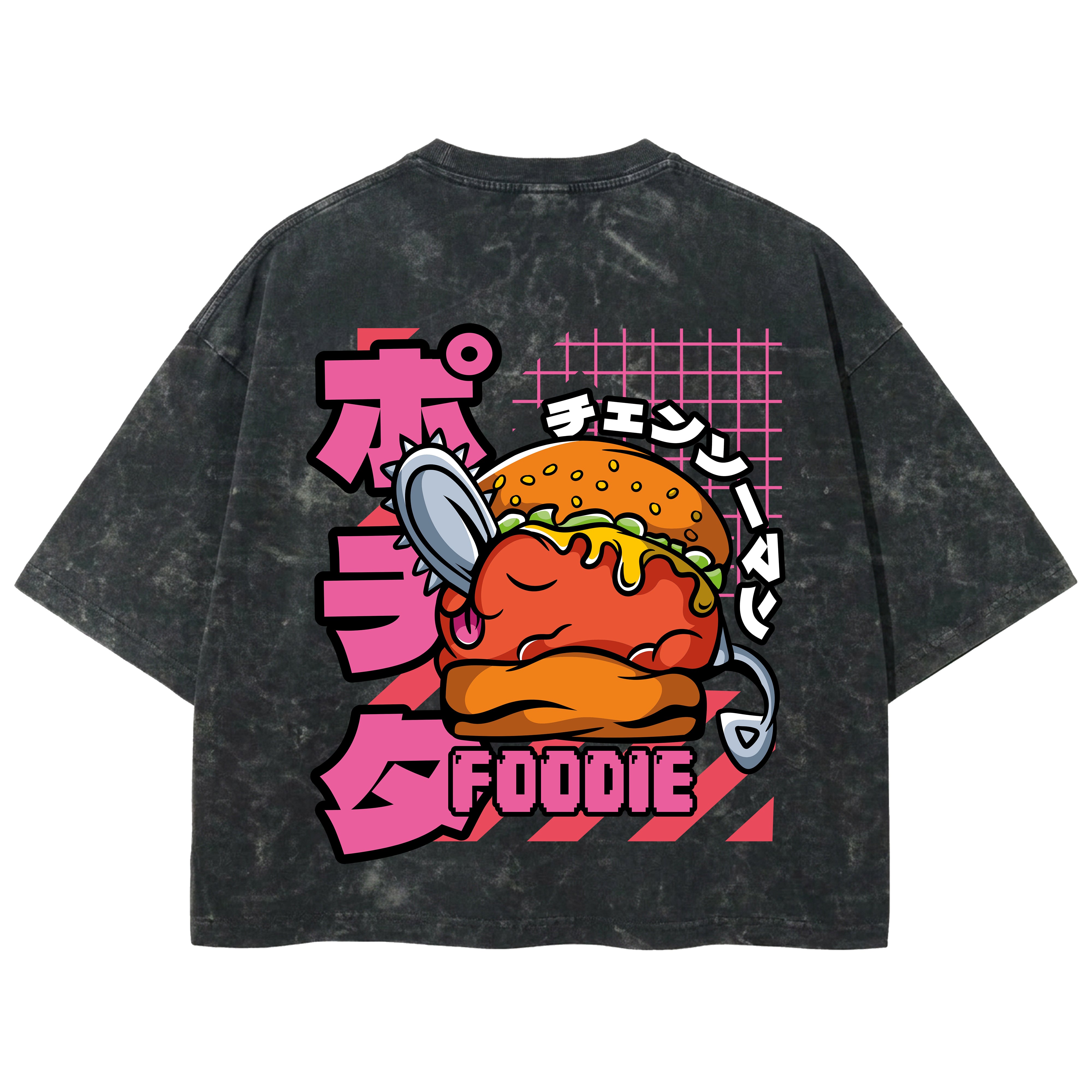 Playera streetwear premium de anime y gaming ExtraLife MX, corte boxy deluxe mineral wash heavyweight en color Acid Wash, moda urbana mexicana de culto.