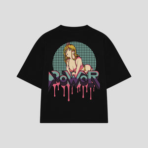 Playera streetwear premium de anime y gaming ExtraLife MX, corte boxy oversized drop shoulder heavyweight en color Deep Black y Off-White, moda urbana mexicana de culto.