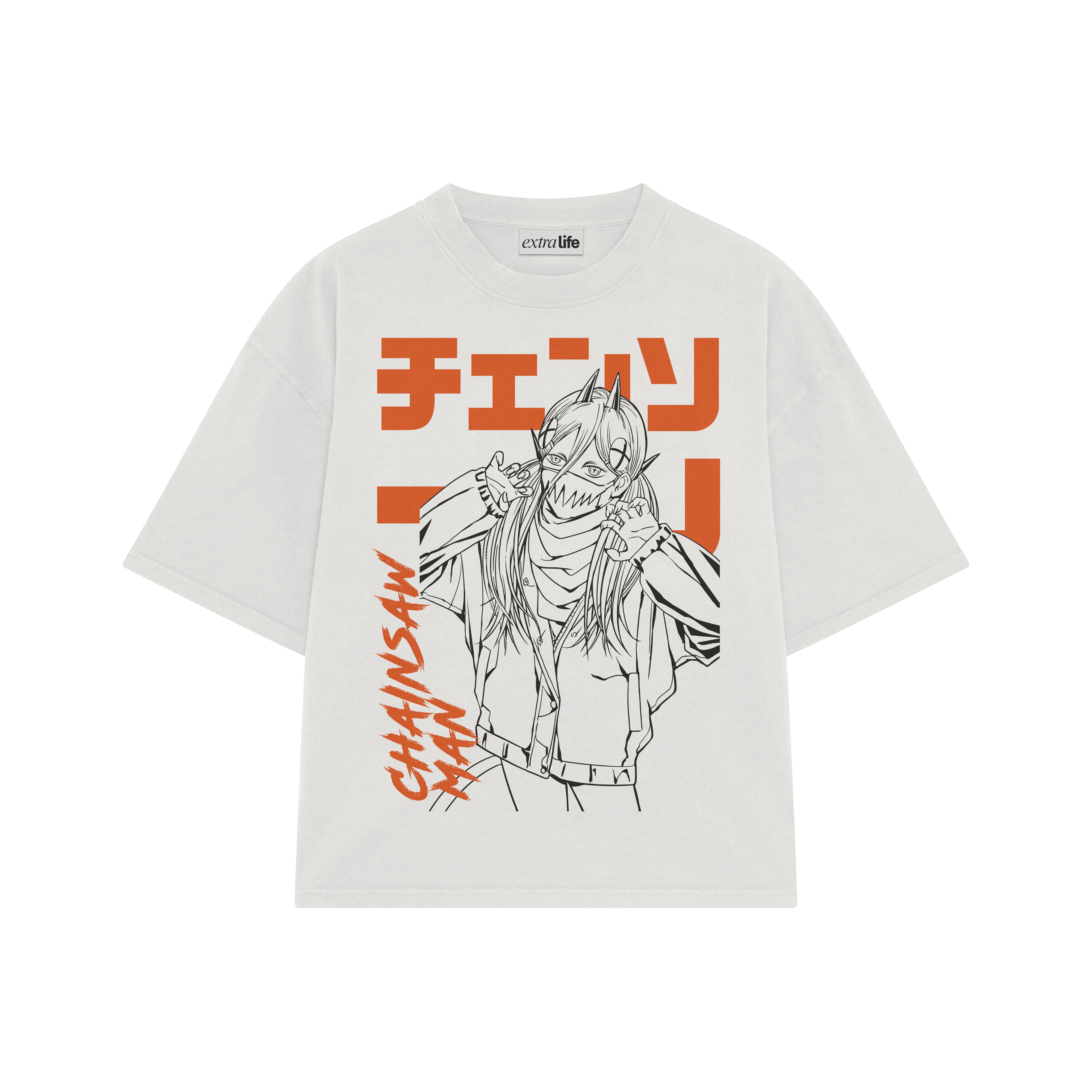 Playera streetwear premium de anime y gaming ExtraLife MX, corte boxy oversized drop shoulder heavyweight en color Deep Black y Off-White, moda urbana mexicana de culto.