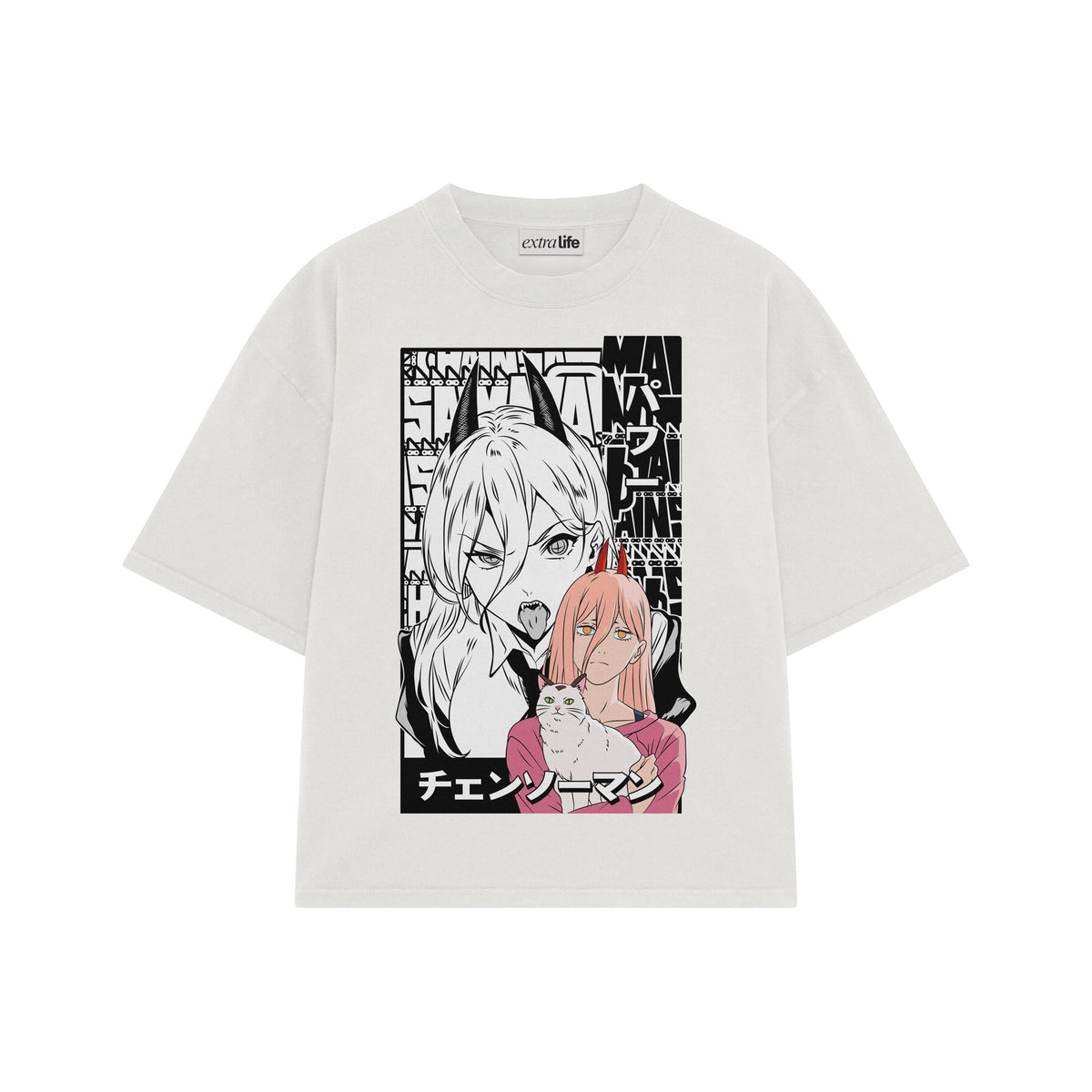 Playera streetwear premium de anime y gaming ExtraLife MX, corte oversized drop shoulder ligero y fresco en color Deep Black y Off-White, moda urbana mexicana de culto.