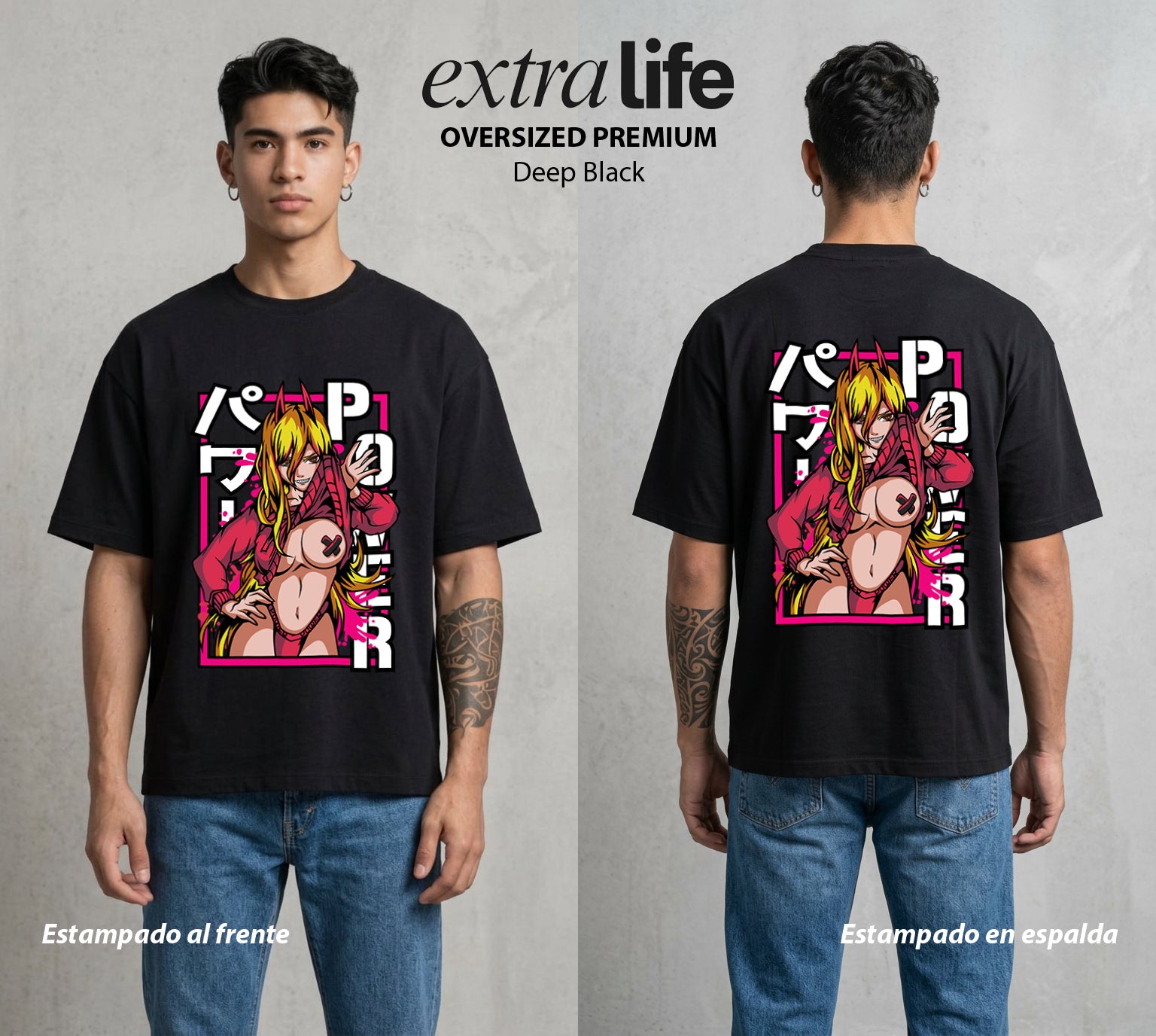 El Contrato Infernal | La Demoníaca del Equipo #00464 - Playera Oversized Premium | Deep Black - Foto en modelo