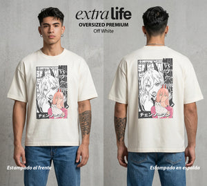 El Contrato Infernal | El Caos de Sangre #00465 - Playera Oversized Premium | Off White - Foto en modelo
