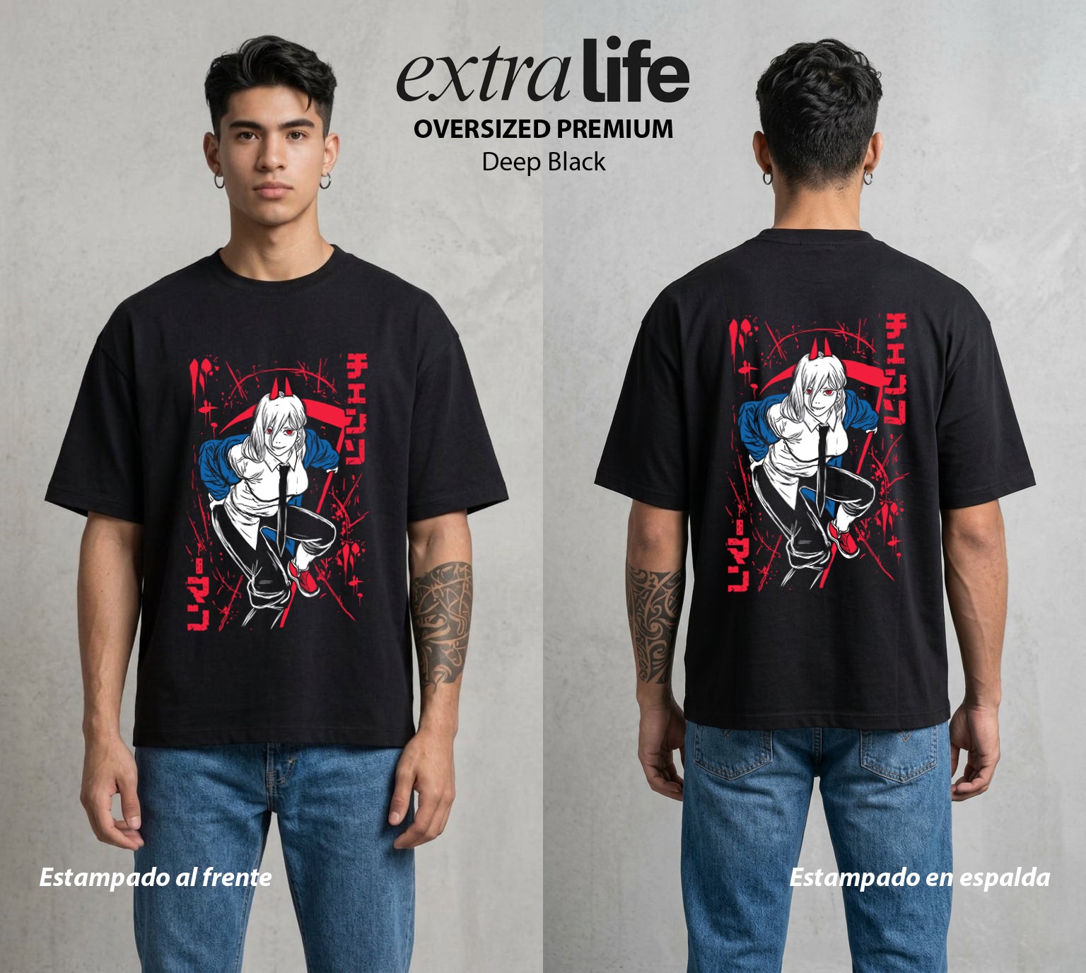 El Contrato Infernal | La Sangre del Diablo #00466 - Playera Oversized Premium | Deep Black - Foto en modelo