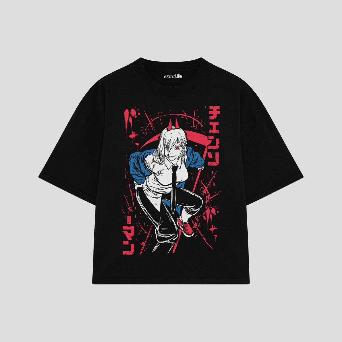 Playera streetwear premium de anime y gaming ExtraLife MX, corte oversized drop shoulder ligero y fresco en color Deep Black y Off-White, moda urbana mexicana de culto.