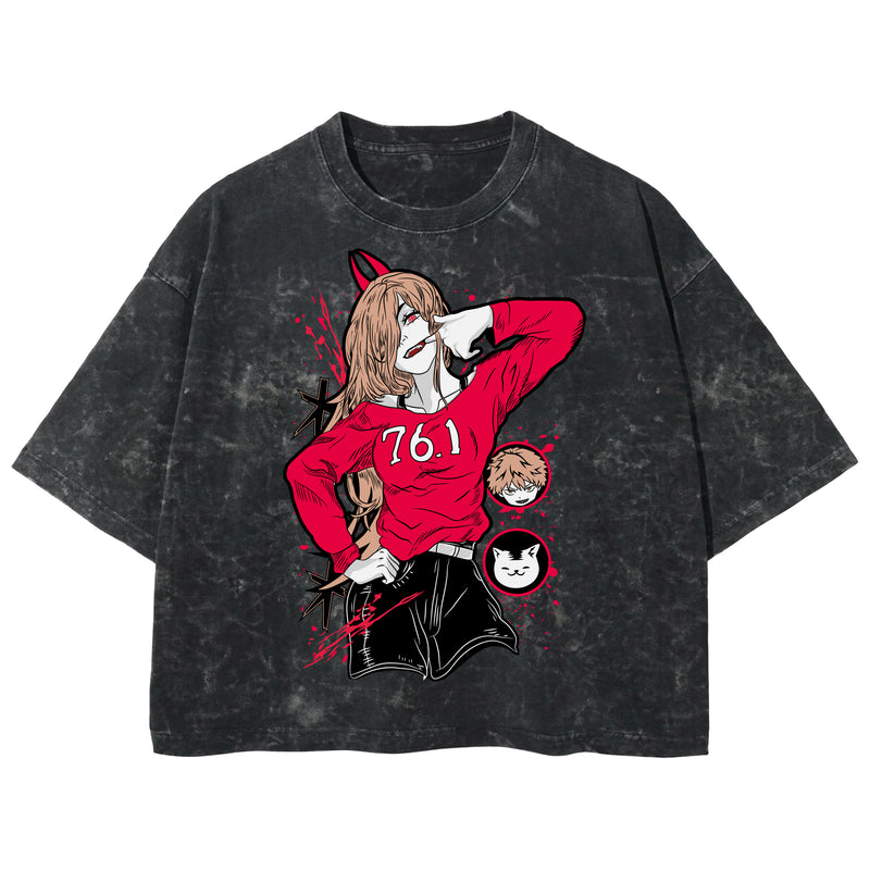 Playera streetwear premium de anime y gaming ExtraLife MX, corte boxy deluxe mineral wash heavyweight en color Acid Wash, moda urbana mexicana de culto.