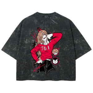 Playera streetwear premium de anime y gaming ExtraLife MX, corte boxy deluxe mineral wash heavyweight en color Acid Wash, moda urbana mexicana de culto.