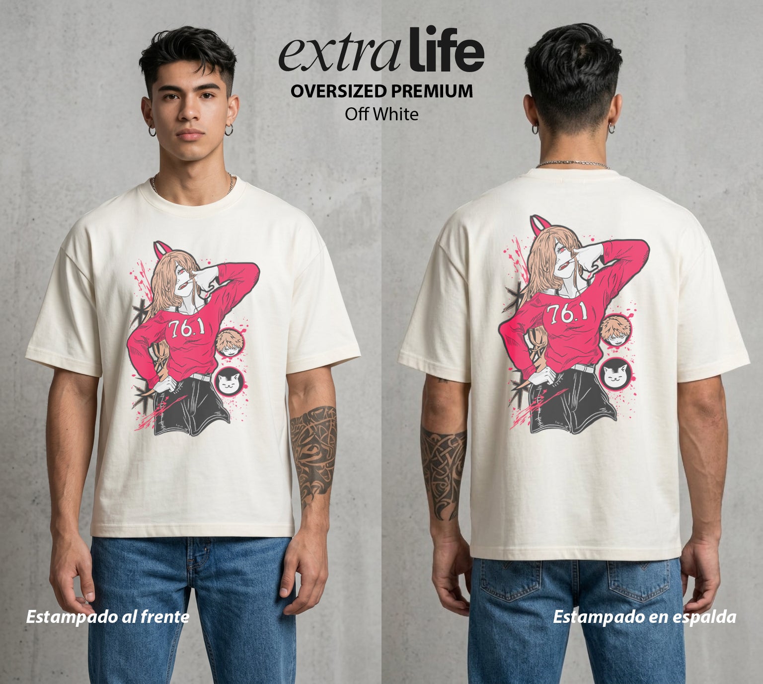 El Contrato Infernal | La Demoniaca Favorita #00467 - Playera Oversized Premium | Off White - Foto en modelo