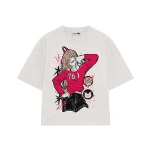 Playera streetwear premium de anime y gaming ExtraLife MX, corte boxy oversized drop shoulder heavyweight en color Deep Black y Off-White, moda urbana mexicana de culto.