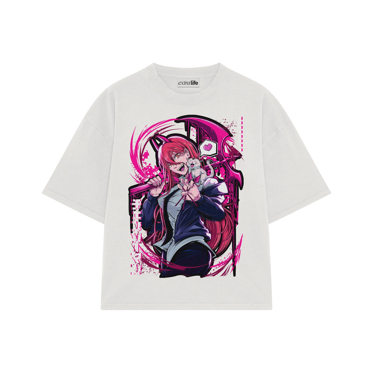 Playera streetwear premium de anime y gaming ExtraLife MX, corte oversized drop shoulder ligero y fresco en color Deep Black y Off-White, moda urbana mexicana de culto.