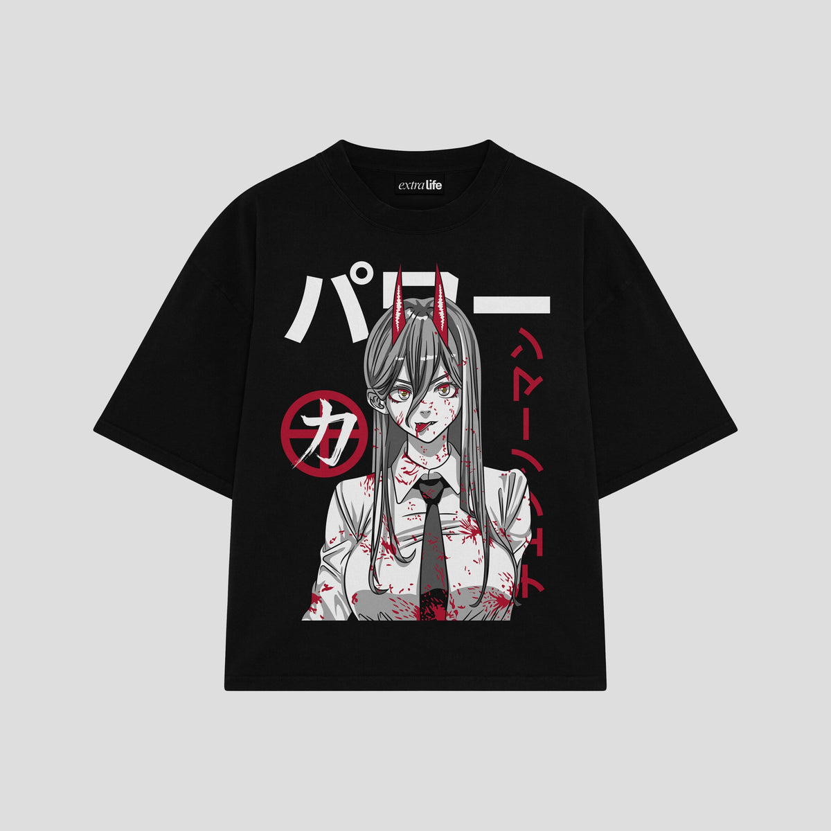 Playera streetwear premium de anime y gaming ExtraLife MX, corte oversized drop shoulder ligero y fresco en color Deep Black y Off-White, moda urbana mexicana de culto.