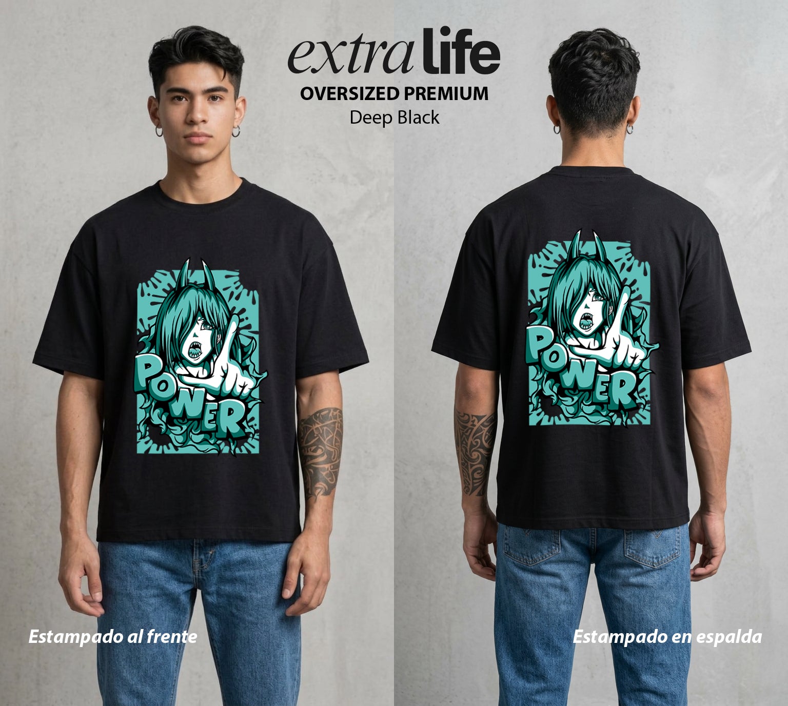 El Contrato Infernal | El Caos de Sangre #00471 - Playera Oversized Premium | Deep Black - Foto en modelo