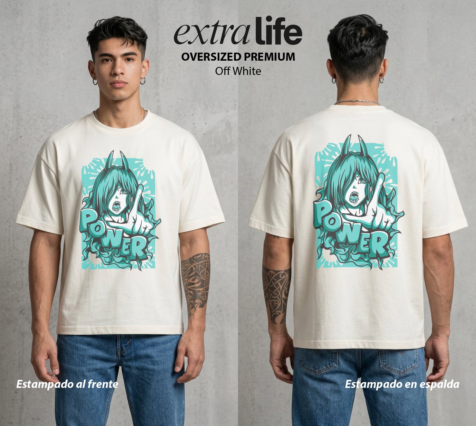 El Contrato Infernal | El Caos de Sangre #00471 - Playera Oversized Premium | Off White - Foto en modelo