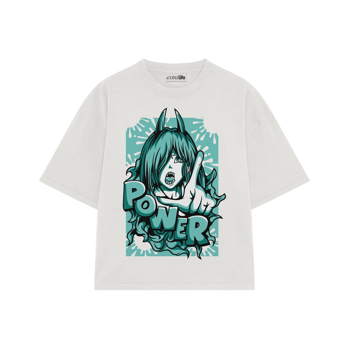 Playera streetwear premium de anime y gaming ExtraLife MX, corte oversized drop shoulder ligero y fresco en color Deep Black y Off-White, moda urbana mexicana de culto.