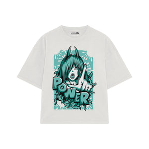 Playera streetwear premium de anime y gaming ExtraLife MX, corte boxy oversized drop shoulder heavyweight en color Deep Black y Off-White, moda urbana mexicana de culto.