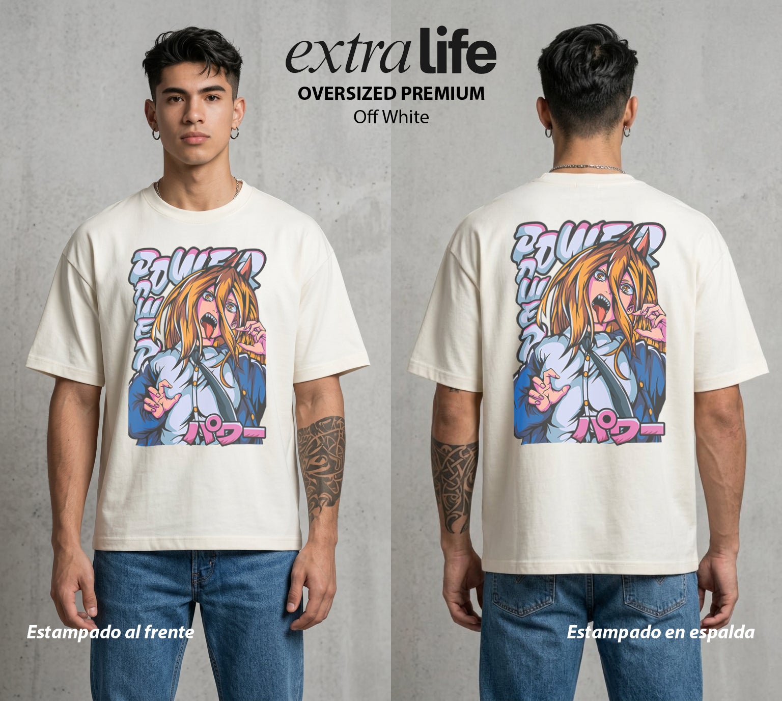 El Contrato Infernal | La Sangre del Diablo #00472 - Playera Oversized Premium | Off White - Foto en modelo