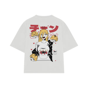 Playera streetwear premium de anime y gaming ExtraLife MX, corte boxy oversized drop shoulder heavyweight en color Deep Black y Off-White, moda urbana mexicana de culto.