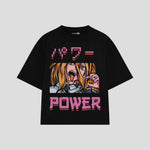 Playera streetwear premium de anime y gaming ExtraLife MX, corte boxy oversized drop shoulder heavyweight en color Deep Black y Off-White, moda urbana mexicana de culto.