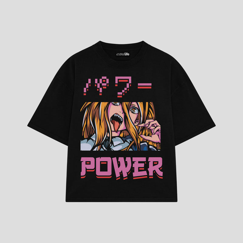 Playera streetwear premium de anime y gaming ExtraLife MX, corte boxy oversized drop shoulder heavyweight en color Deep Black y Off-White, moda urbana mexicana de culto.