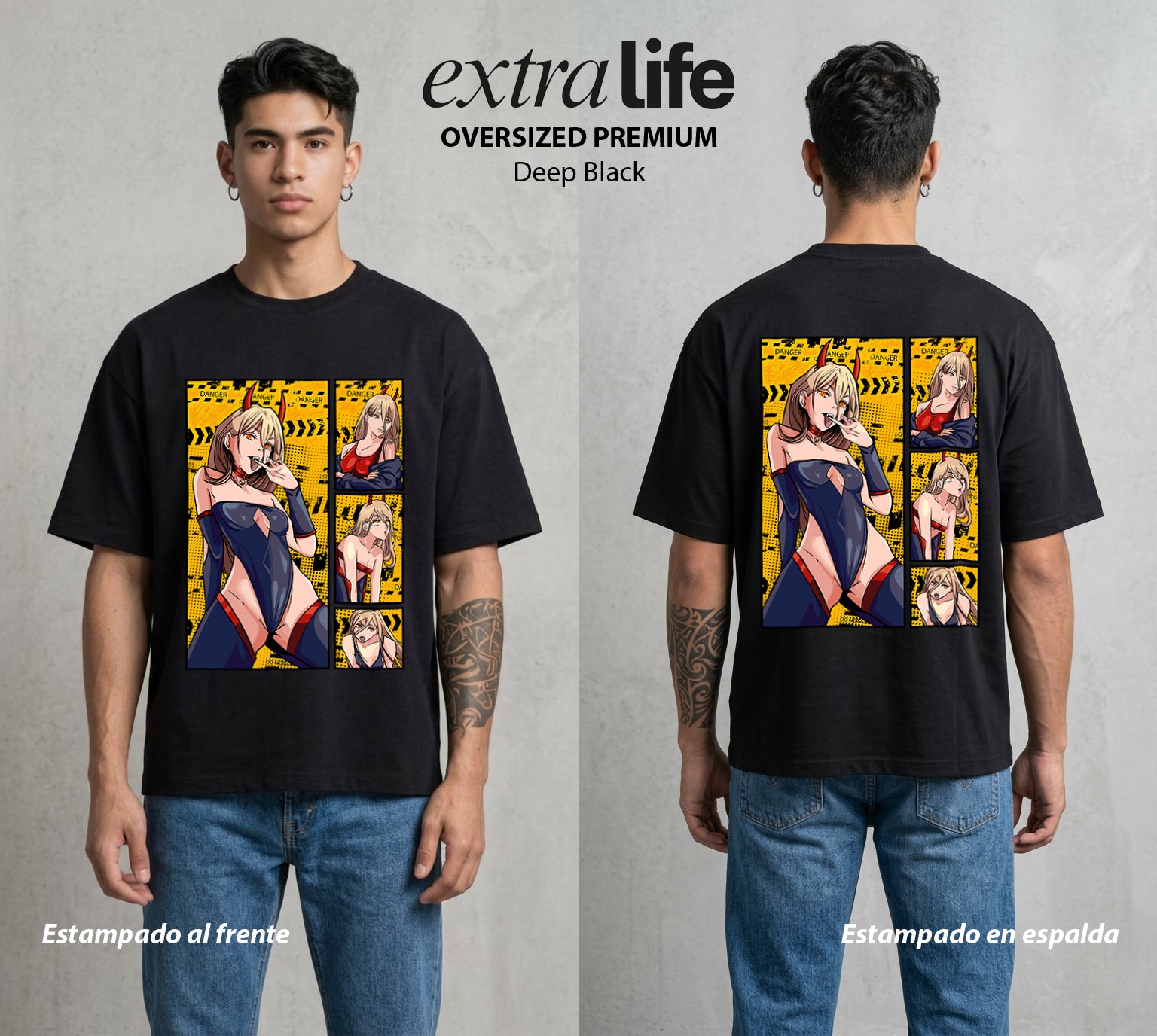 El Contrato Infernal | Sangre y Caos #00475 - Playera Oversized Premium | Deep Black - Foto en modelo