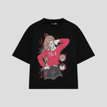 Playera streetwear premium de anime y gaming ExtraLife MX, corte boxy oversized drop shoulder heavyweight en color Deep Black y Off-White, moda urbana mexicana de culto.