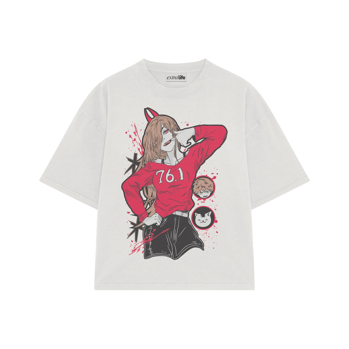 Playera streetwear premium de anime y gaming ExtraLife MX, corte oversized drop shoulder ligero y fresco en color Deep Black y Off-White, moda urbana mexicana de culto.