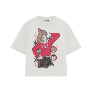 Playera streetwear premium de anime y gaming ExtraLife MX, corte boxy oversized drop shoulder heavyweight en color Deep Black y Off-White, moda urbana mexicana de culto.