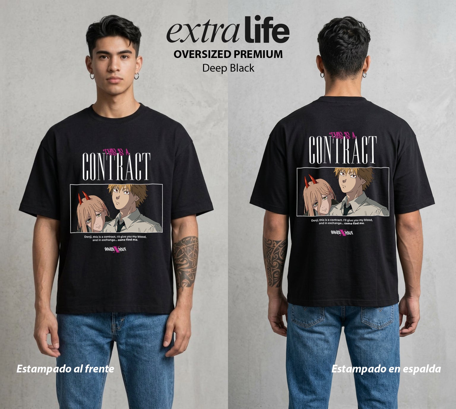 El Contrato Infernal | La Motosierra Infernal #00479 - Playera Oversized Premium | Deep Black - Foto en modelo