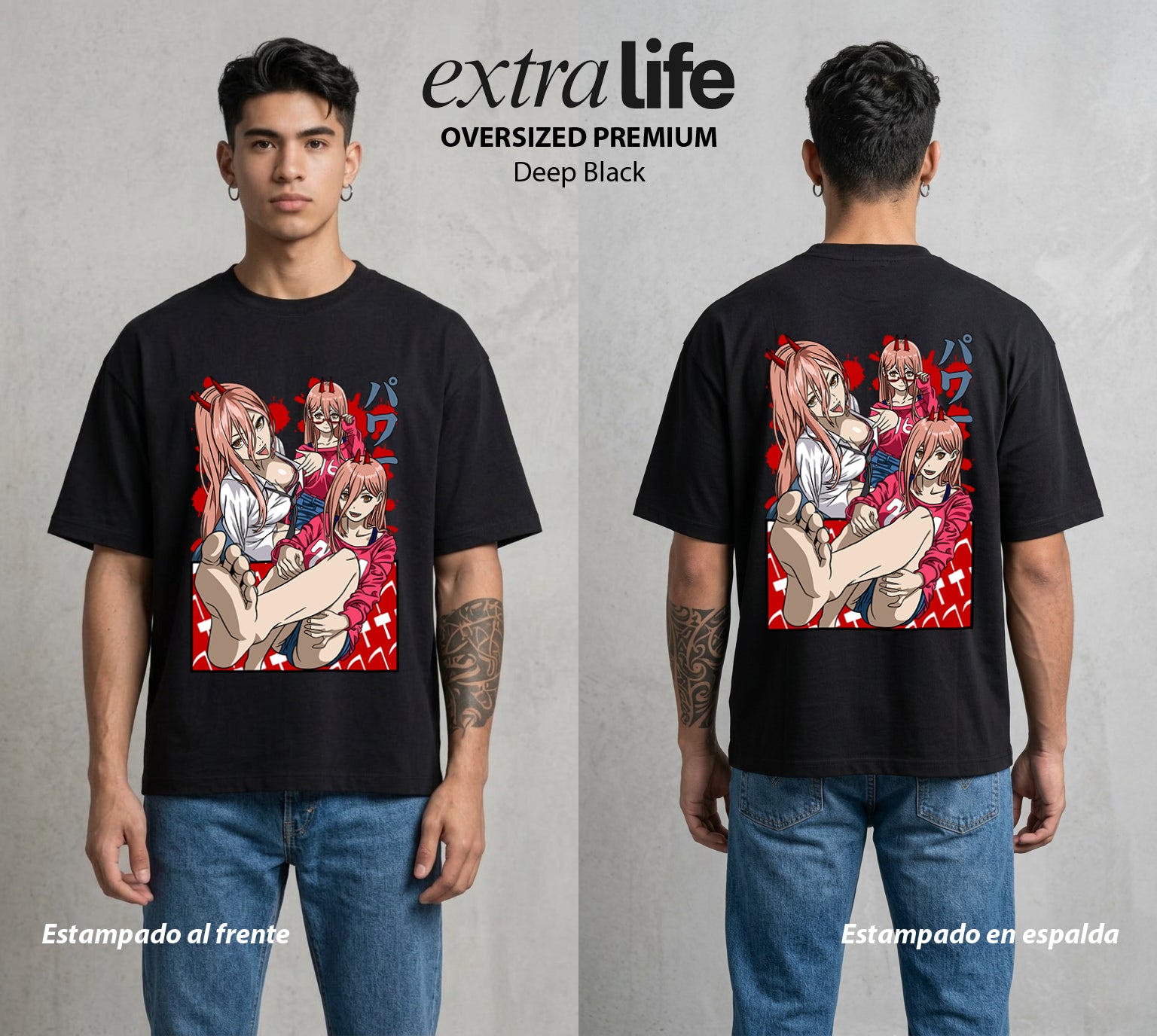 El Contrato Infernal | La Sangre del Diablo #00482 - Playera Oversized Premium | Deep Black - Foto en modelo