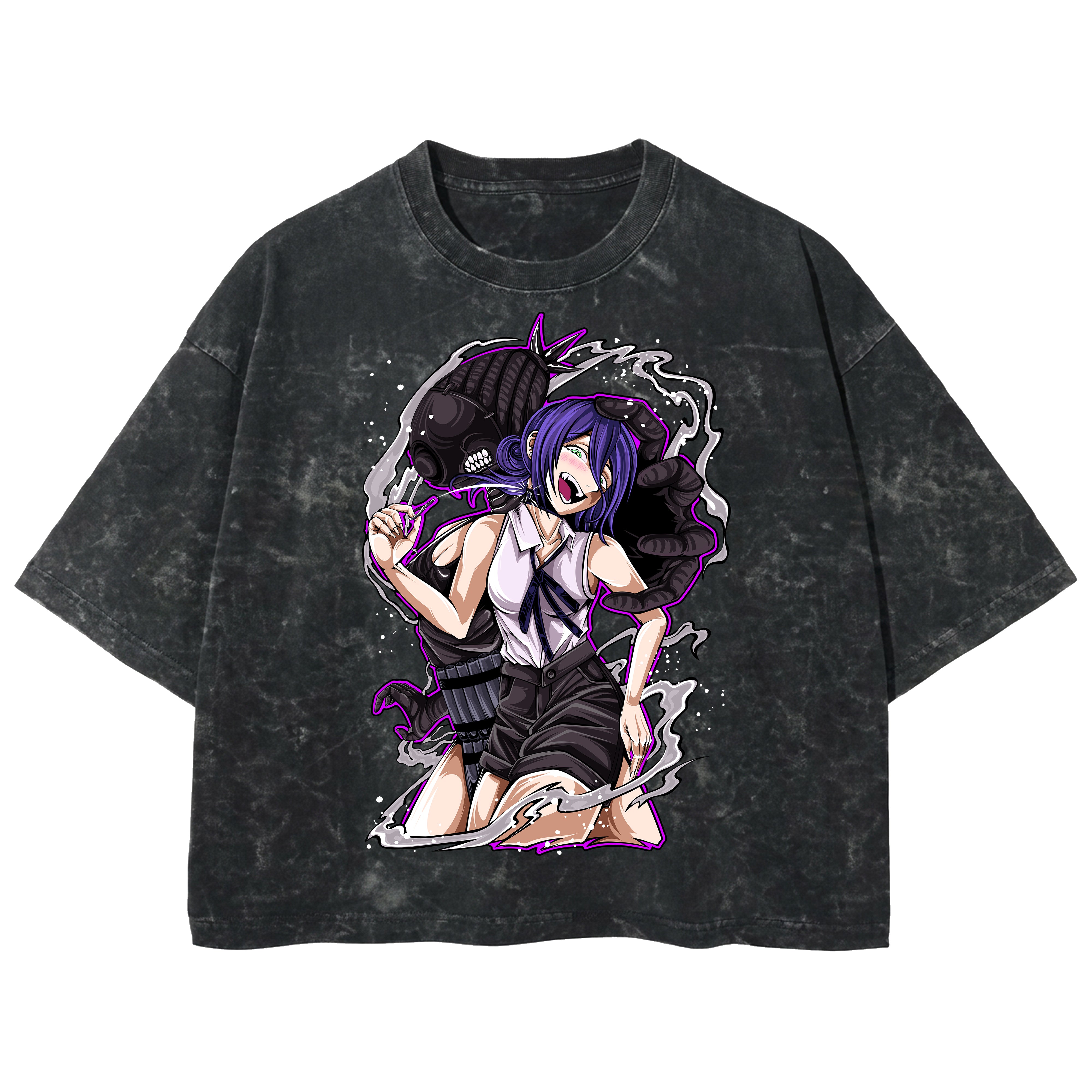 Playera streetwear premium de anime y gaming ExtraLife MX, corte boxy deluxe mineral wash heavyweight en color Acid Wash, moda urbana mexicana de culto.