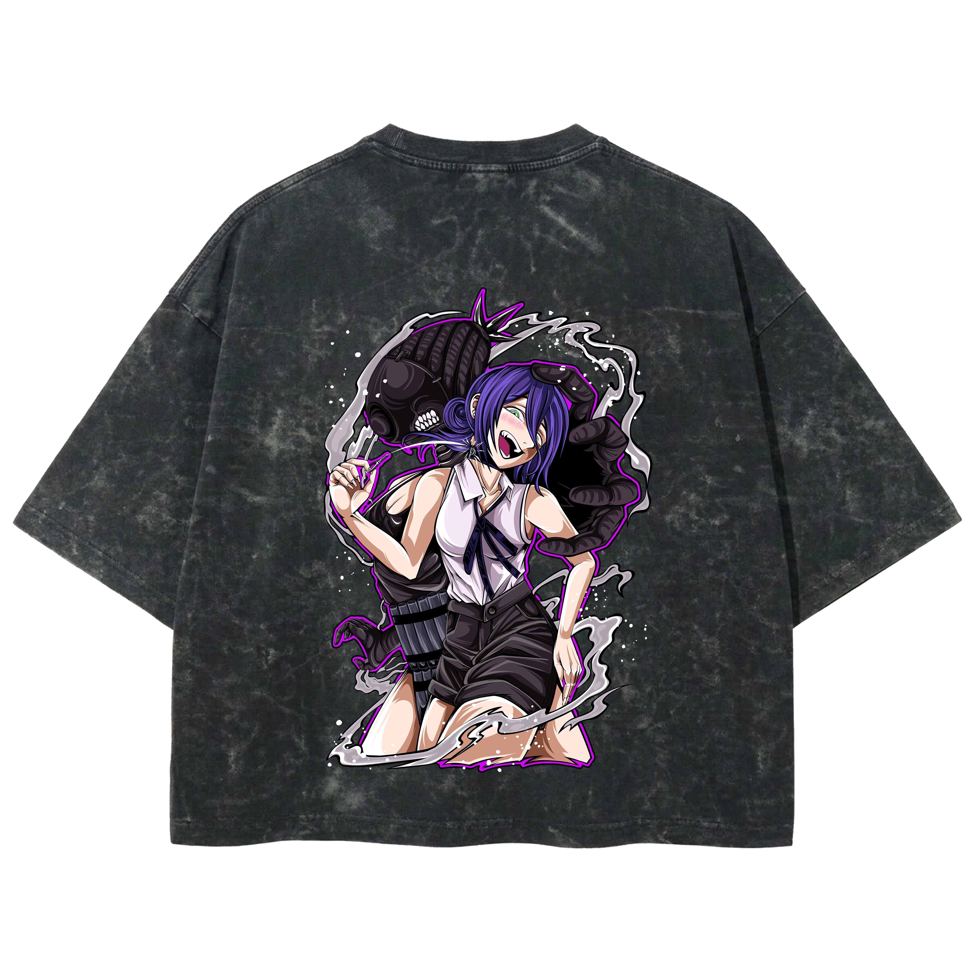 Playera streetwear premium de anime y gaming ExtraLife MX, corte boxy deluxe mineral wash heavyweight en color Acid Wash, moda urbana mexicana de culto.